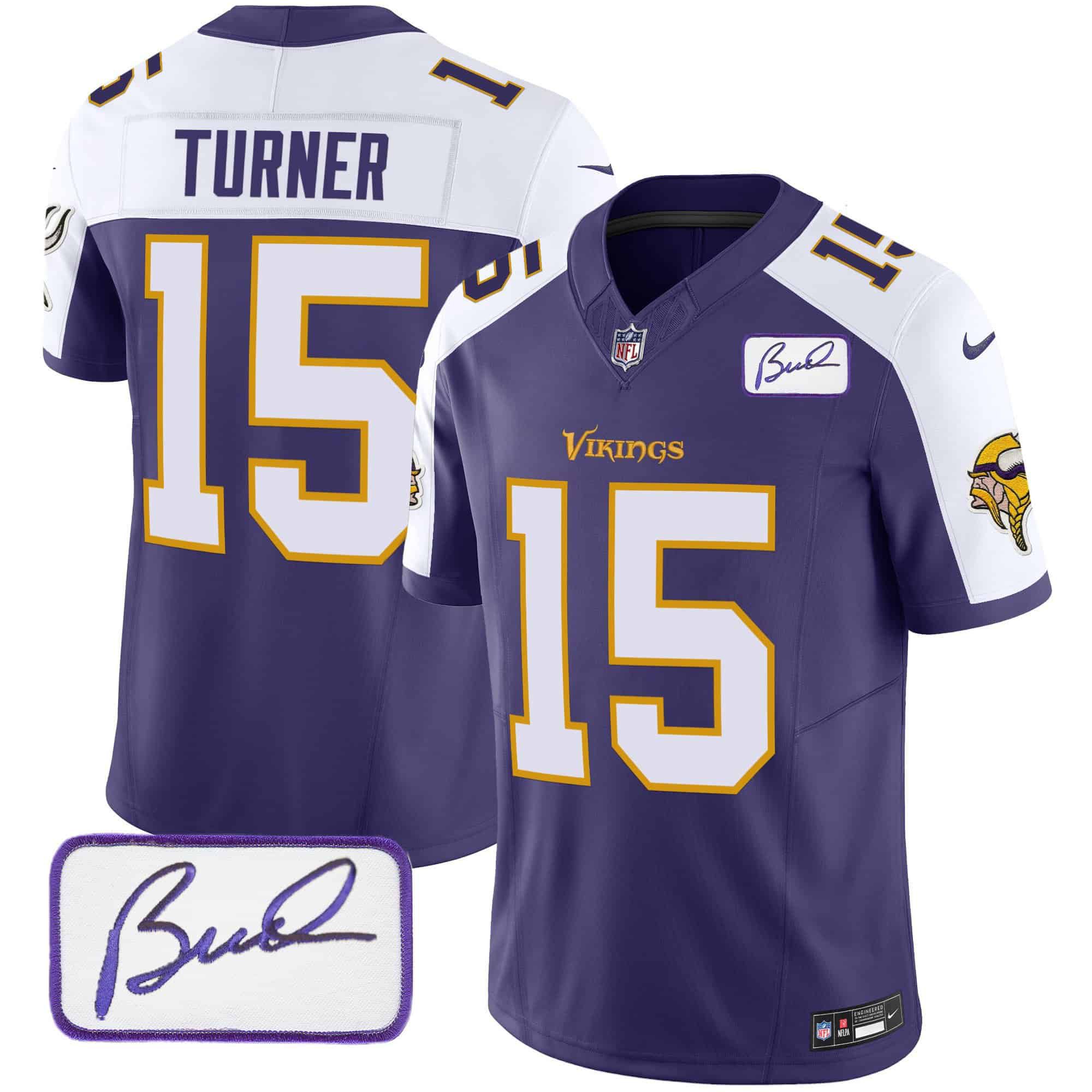 Men Minnesota Vikings 15 Turner Purple 2024 Nike Bud Grant Patch Classic Limited NFL Jersey